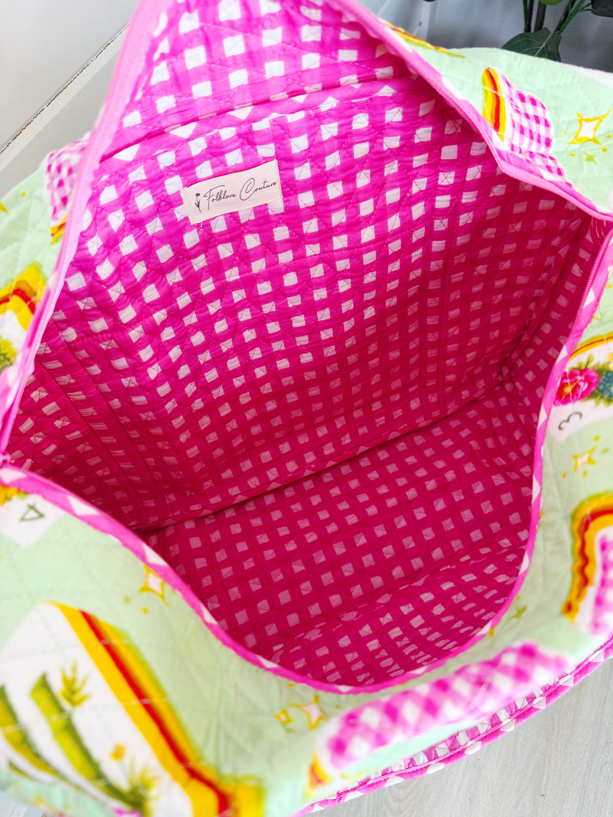 Quilted Weekender Duffle Overnight Bag - Pistachio Mahjong