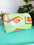 Quilted Makeup Cosmetics Toiletry Bag - Pistachio Mahjong