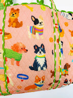 Quilted Cotton Reversible Large Tote Bag - Peach Dog Print