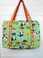 Quilted Weekender Duffle Overnight Bag - Green Dog Print