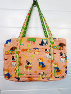 Quilted Weekender Duffle Overnight Bag - Peach Dog Print