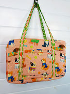 Quilted Weekender Duffle Overnight Bag - Peach Dog Print