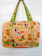 Quilted Weekender Duffle Overnight Bag - Peach Dog Print