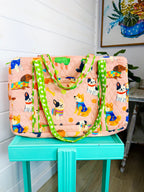 Quilted Weekender Duffle Overnight Bag - Peach Dog Print