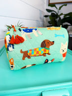 Quilted Makeup Cosmetics Toiletry Bag - Green Dog Print