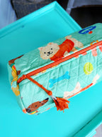 Quilted Makeup Cosmetics Toiletry Bag - Green Dog Print