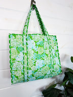 Quilted Cotton Reversible Large Tote Bag - Preppy Petals
