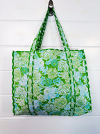 Quilted Cotton Reversible Large Tote Bag - Preppy Petals