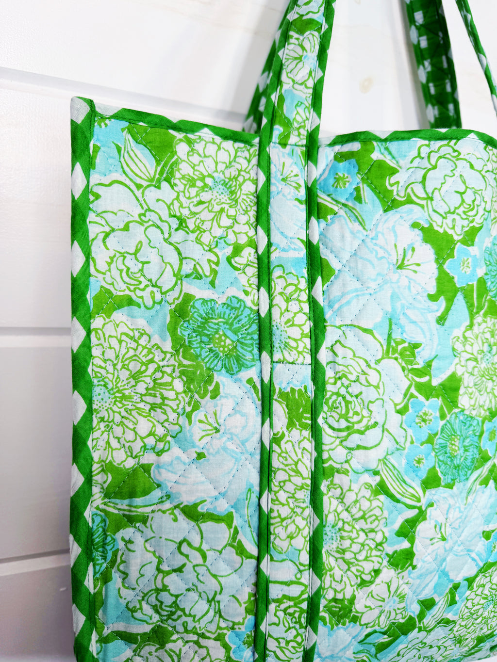 Quilted Cotton Reversible Large Tote Bag - Preppy Petals