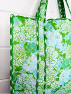 Quilted Cotton Reversible Large Tote Bag - Preppy Petals