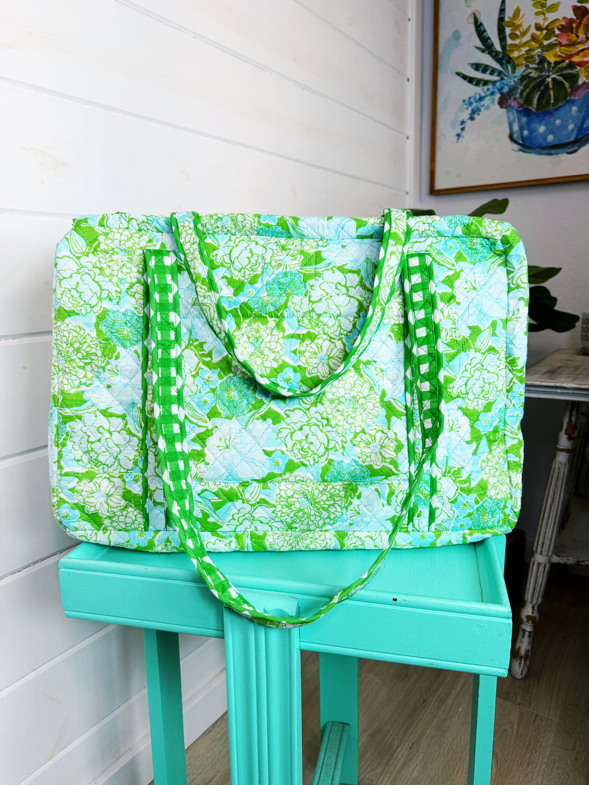 Quilted Weekender Duffle Overnight Bag - Preppy Petals