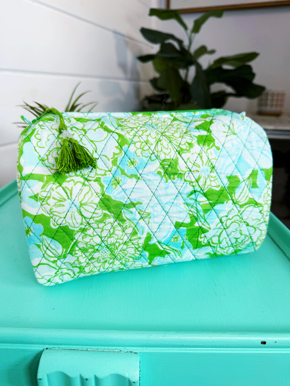 Quilted Makeup Cosmetics Toiletry Bag - Preppy Petals