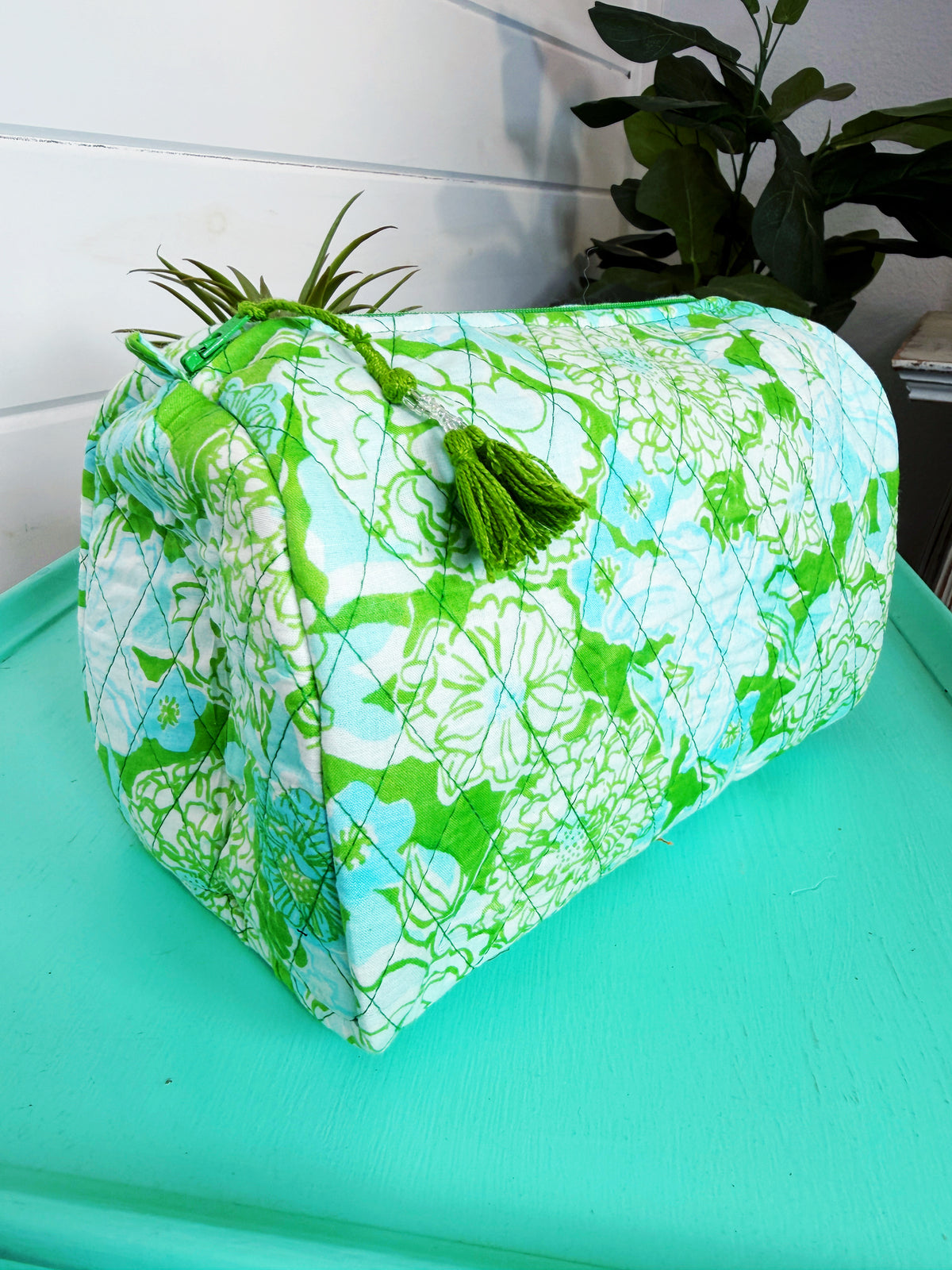 Quilted Makeup Cosmetics Toiletry Bag - Preppy Petals