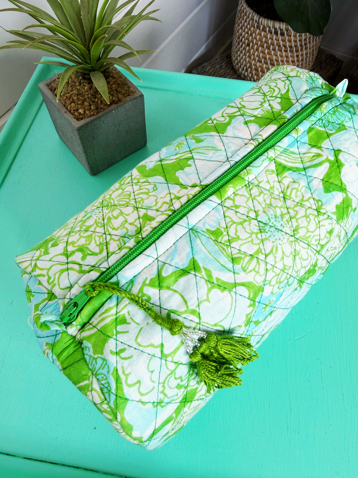 Quilted Makeup Cosmetics Toiletry Bag - Preppy Petals