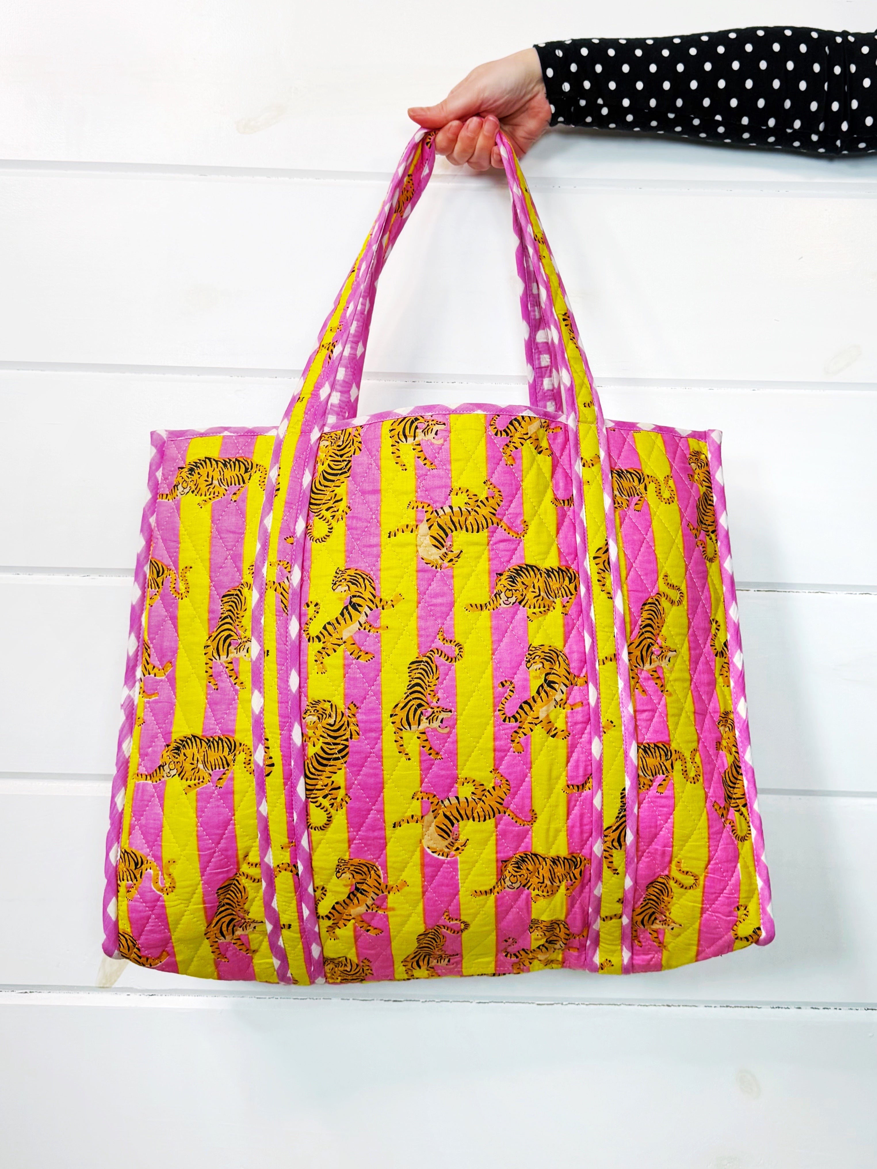 Large Quilted Travel Tote Bag - Lemonade Tiger Print