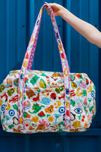 Quilted Weekender Duffle Overnight Bag - Lucky Vibes Print White