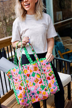 Quilted Cotton Reversible Large Tote Bag - Lucky Vibes Print Pink