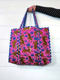 Quilted Cotton Reversible Large Tote Bag - Pink and Blue Tiger Print