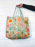 Quilted Cotton Reversible Large Tote Bag - Golden Paradise