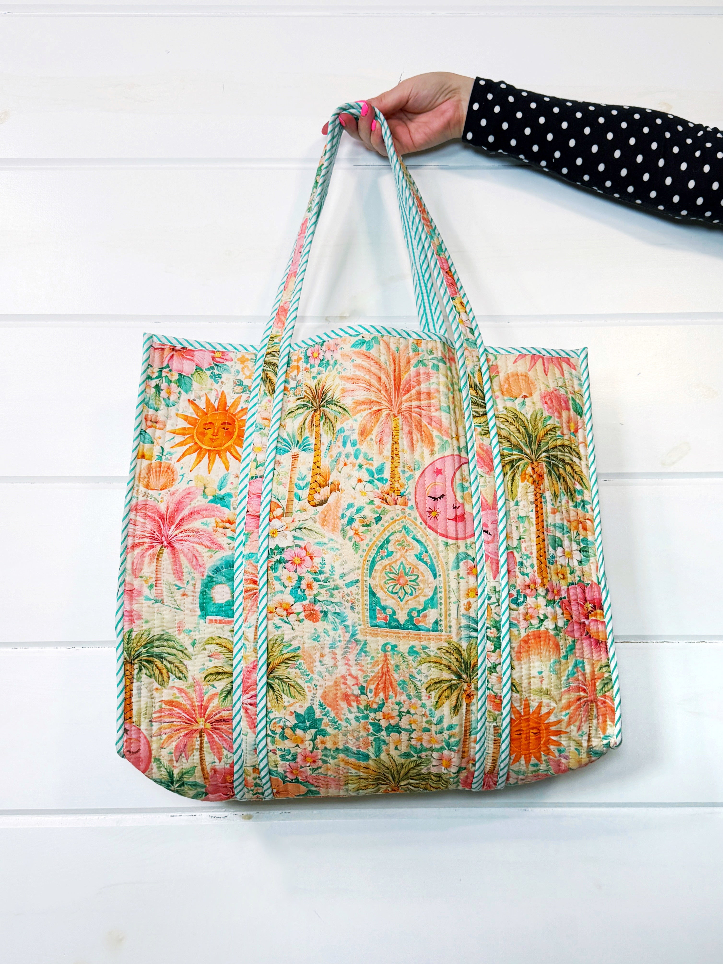Quilted Cotton Reversible Large Tote Bag - Golden Paradise
