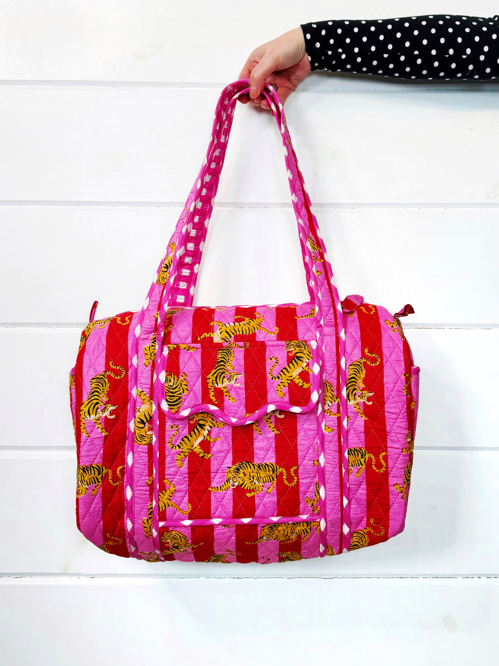 Quilted Mini Duffle Bag - Pink Red Tiger Print
