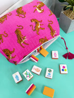 Quilted Makeup Cosmetics Toiletry Bag - Pink Mahjong