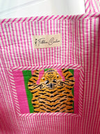 Green Pink Tiger Print Quilted Cotton Tote Bag
