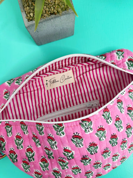Pink Floral Quilted Belt Bag Crossbody Sling Fanny Pack