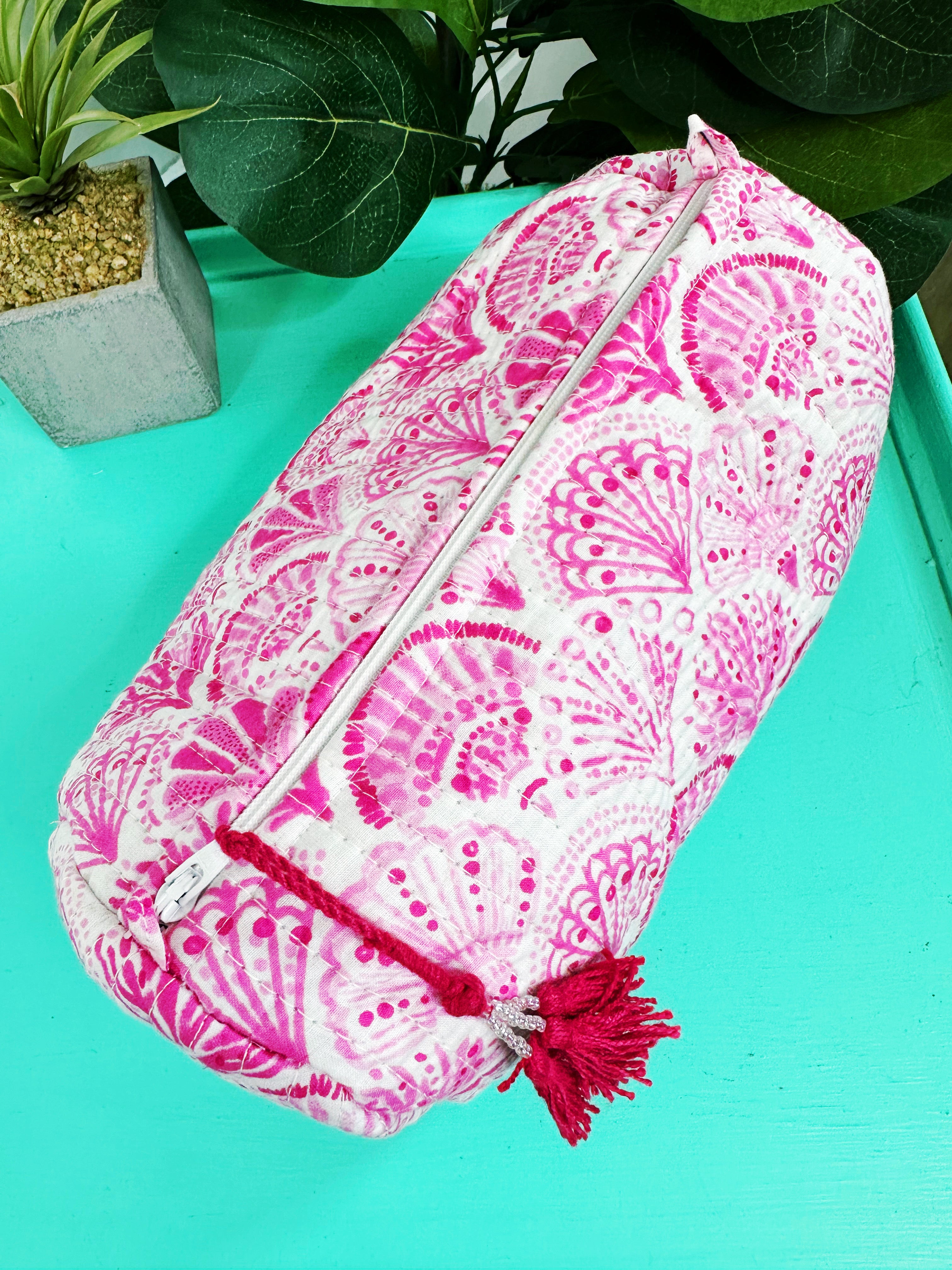 Pink Seashells Quilted Makeup Cosmetics Toiletry Bag