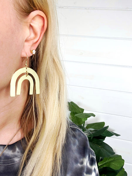 Handmade Brass Statement Earrings - Rainbow Arch