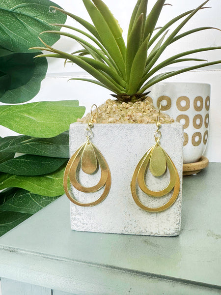 Handmade Brass Statement Earrings - Triple Teardrop