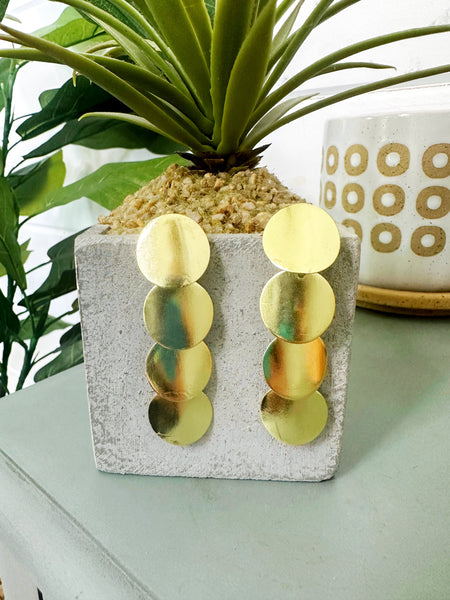 Handmade Brass Statement Earrings - Coin Drop