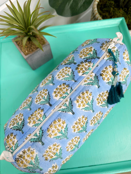 Powder Blue Quilted Makeup Cosmetics Toiletry Bag