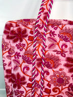 Pink and Orange Floral Quilted Weekender Overnight Bag