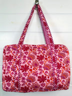 Pink and Orange Floral Quilted Weekender Overnight Bag
