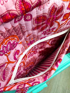 Pink and Orange Floral Quilted Weekender Overnight Bag