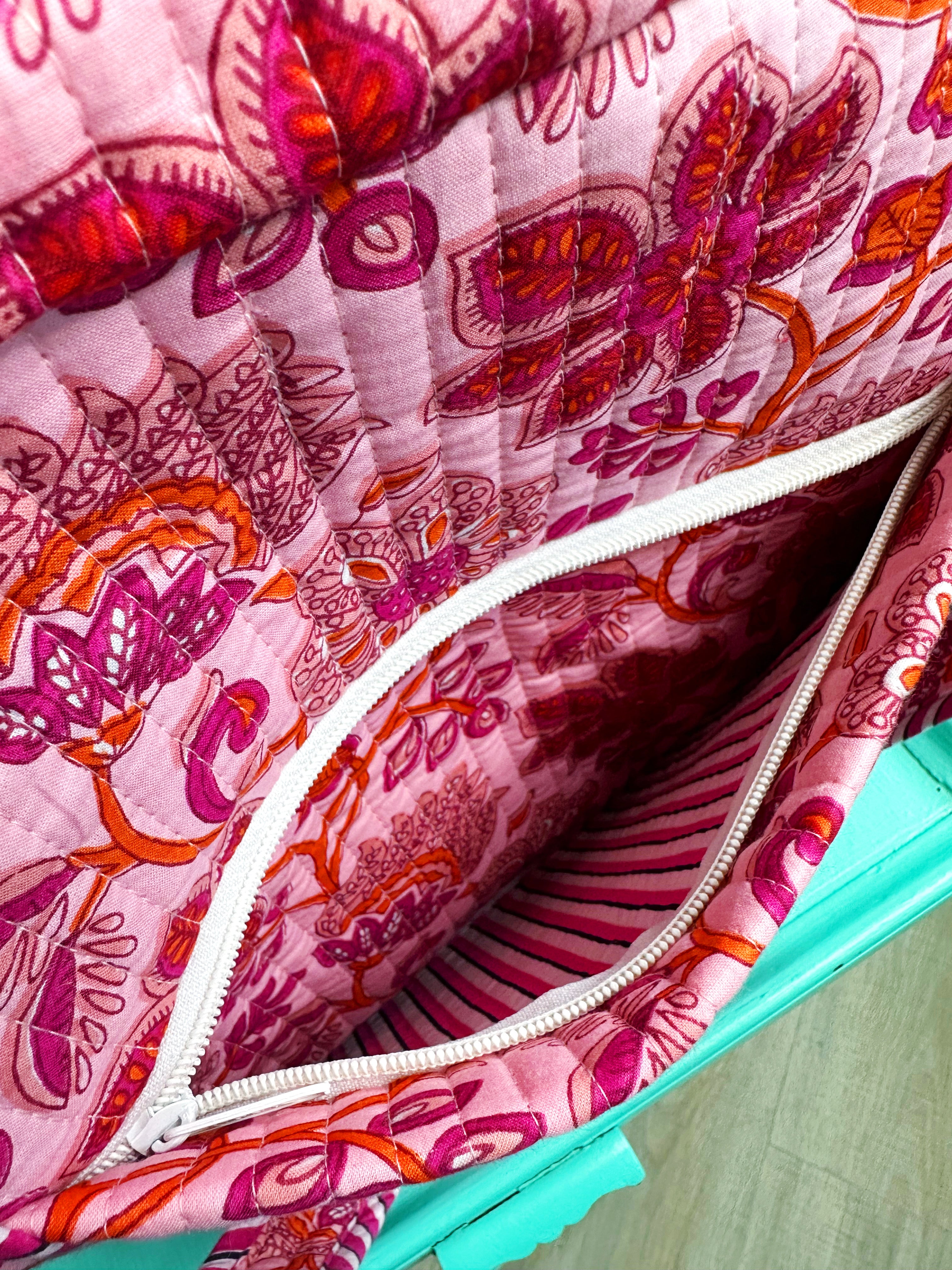 Pink and Orange Floral Quilted Weekender Overnight Bag