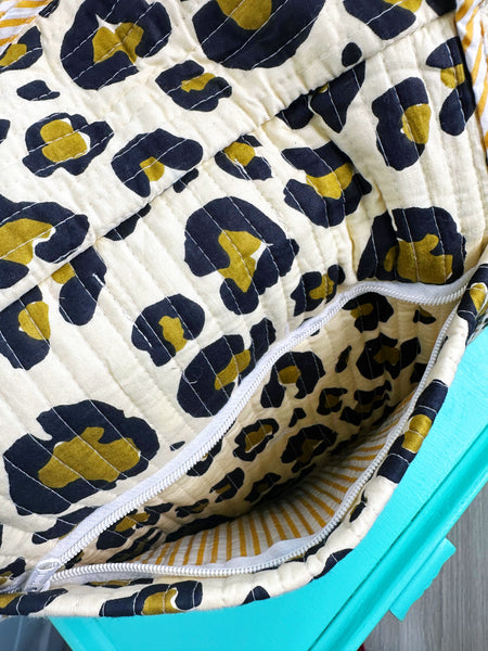Tan Cheetah Print Quilted Weekender Overnight Bag