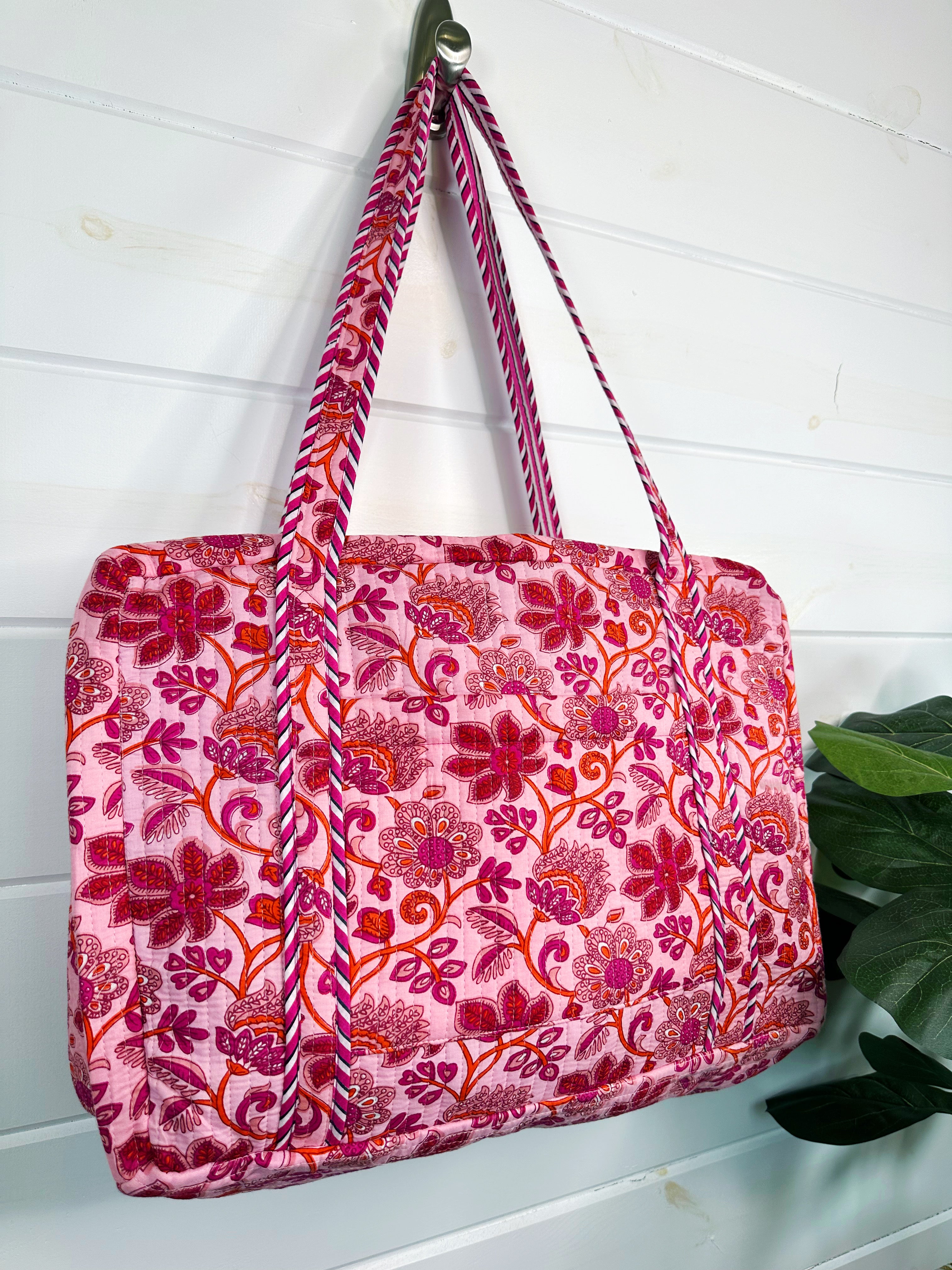 Pink and Orange Floral Quilted Weekender Overnight Bag – Folklore