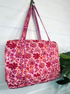 Pink and Orange Floral Quilted Weekender Overnight Bag