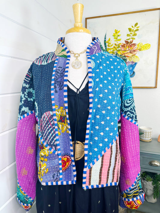 Kantha Quilted Bomber Jacket | Blanket Coat | Patchwork Coat