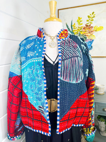 Kantha Quilted Bomber Jacket | Blanket Coat | Patchwork Coat