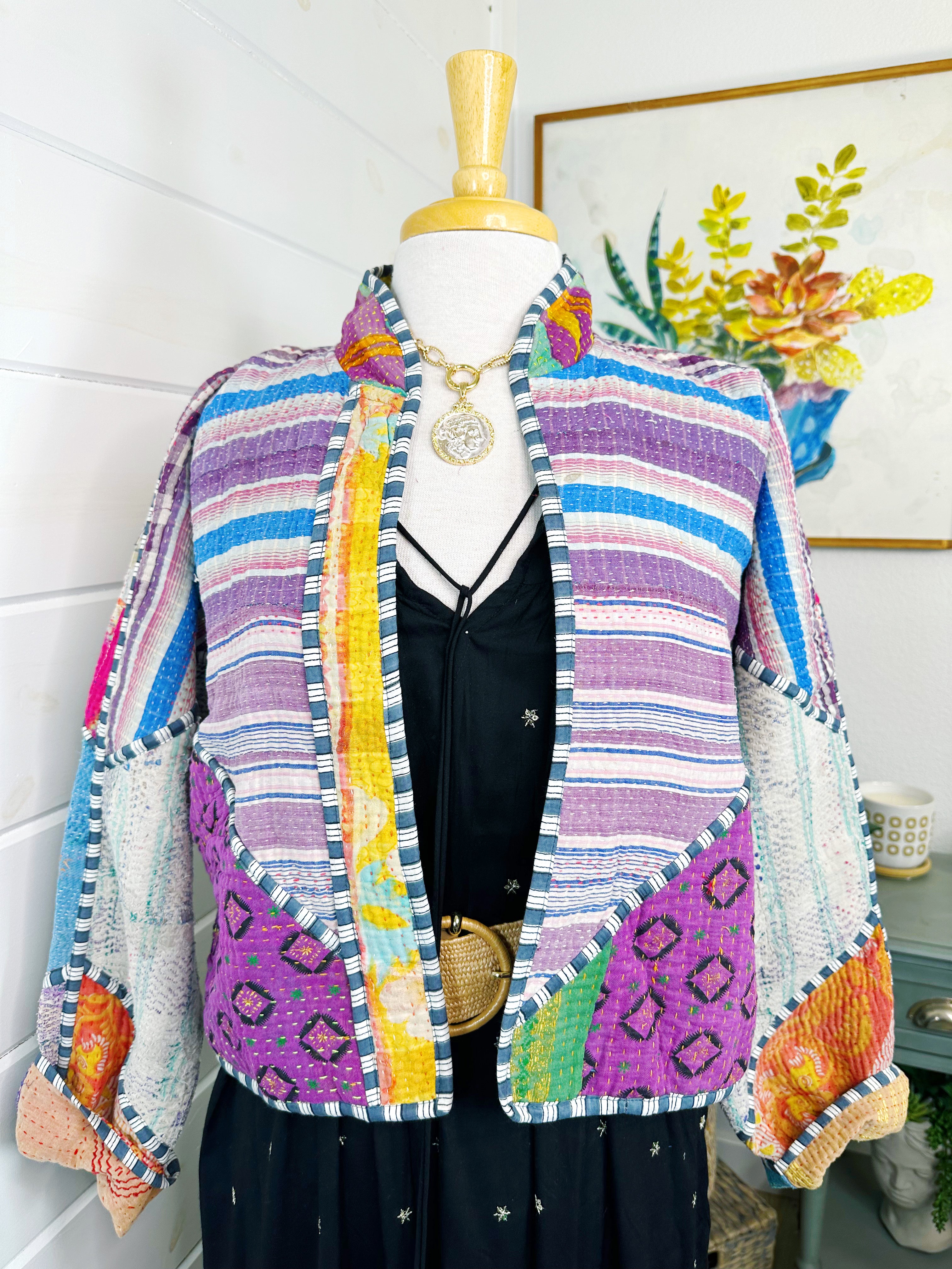 Kantha Quilted Bomber Jacket | Blanket Coat | Patchwork Coat