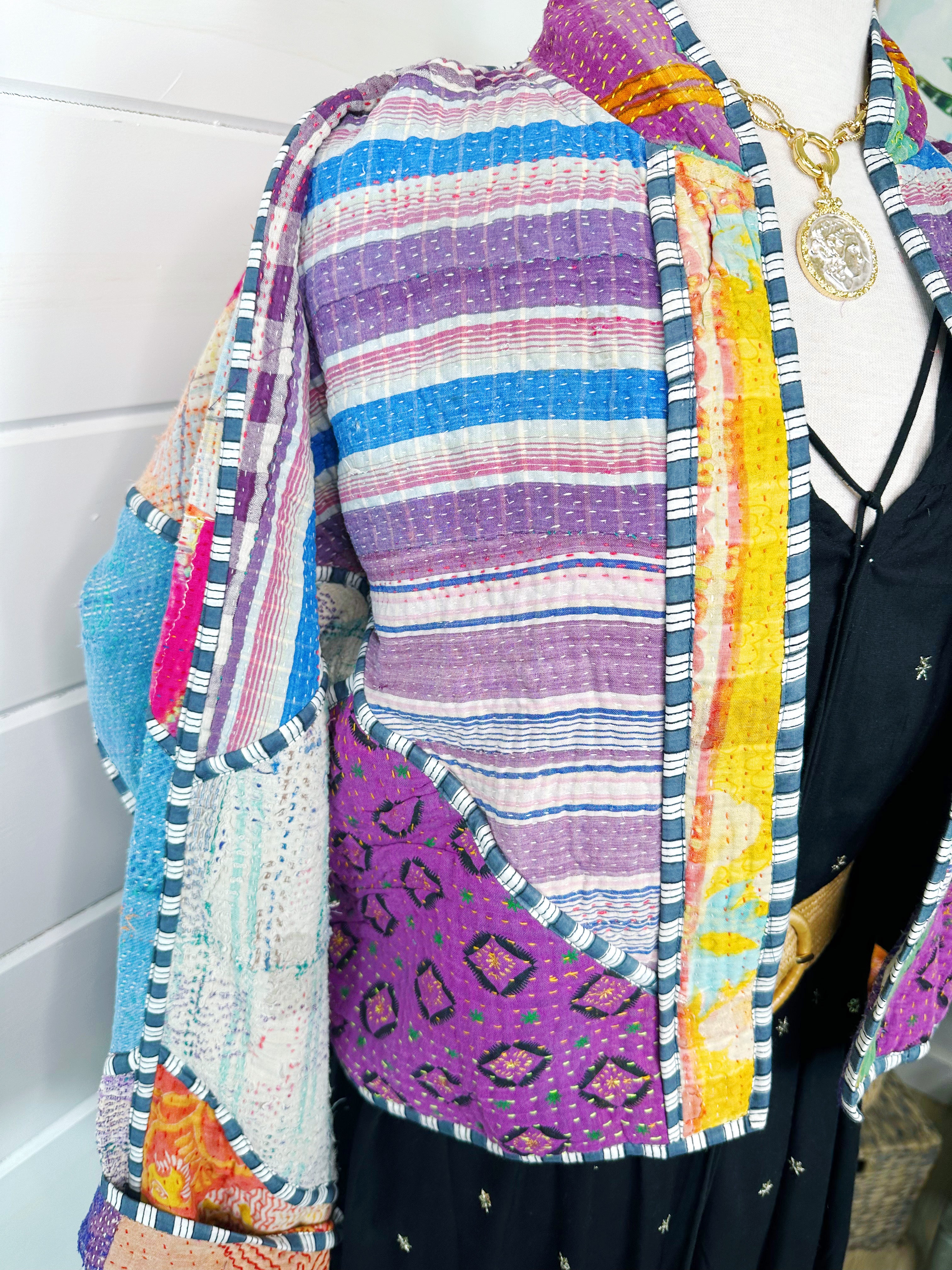 Kantha Quilted Bomber Jacket | Blanket Coat | Patchwork Coat