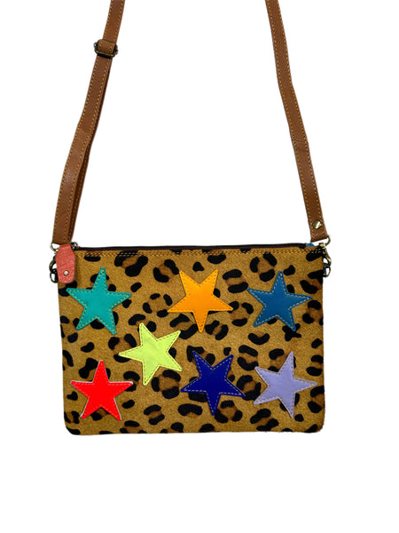 Stars Leather Crossbody Bag Wristlet