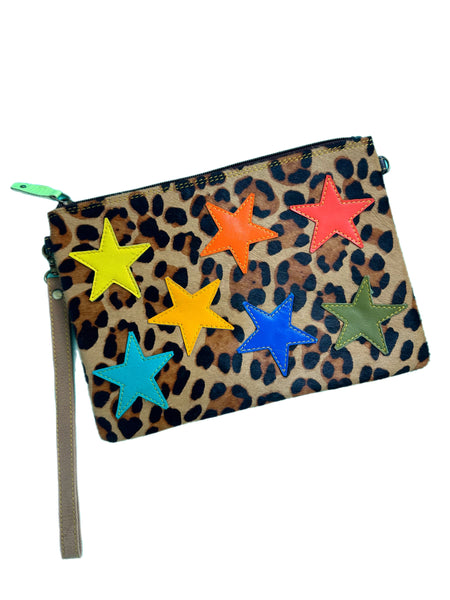 Stars Leather Crossbody Bag Wristlet