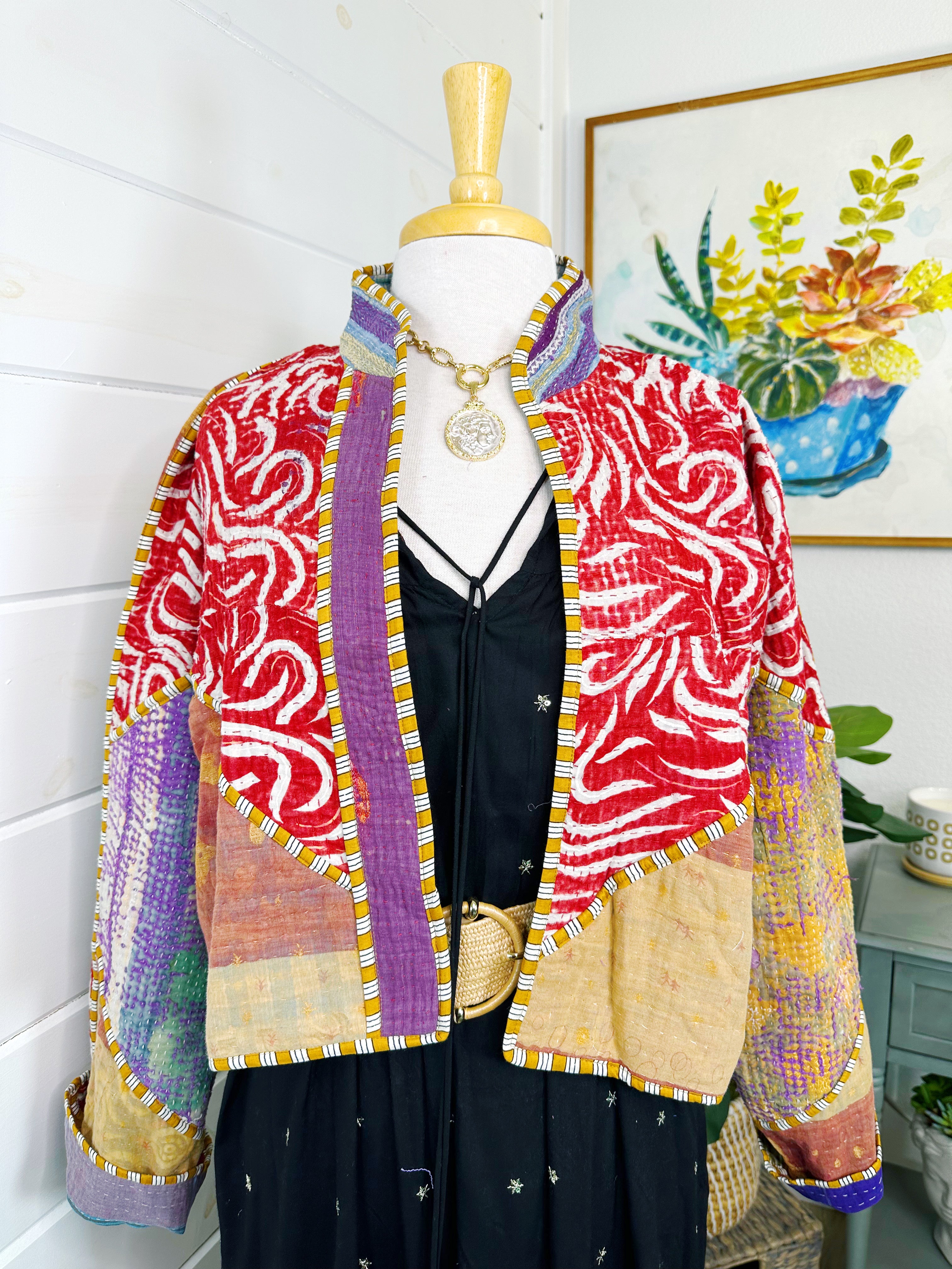 Kantha Quilted Bomber Jacket | Blanket Coat | Patchwork Coat