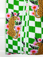 Green Checkered Jaguar Print Quilted Cotton Tote Bag