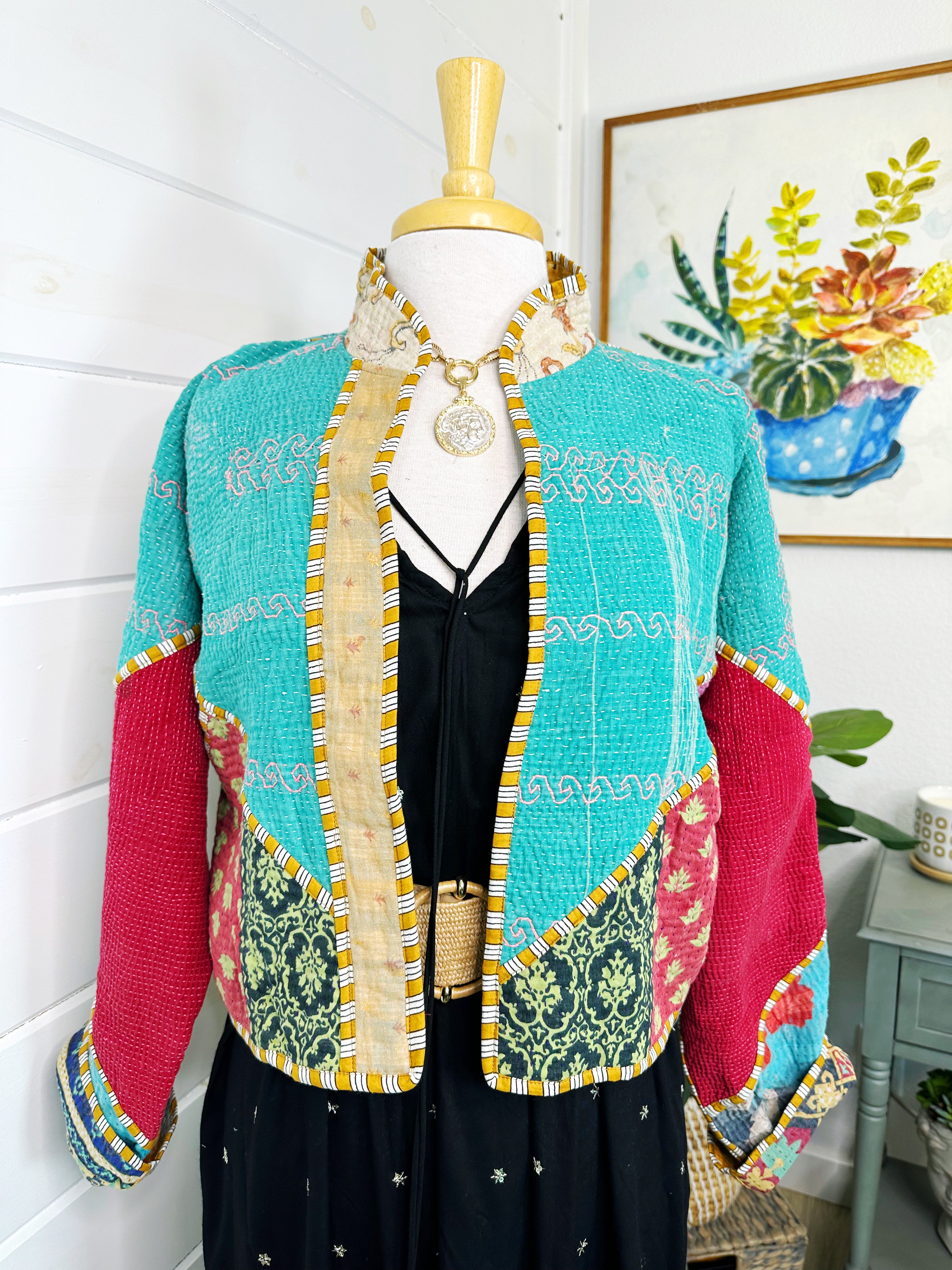 Kantha Quilted Bomber Jacket | Blanket Coat | Patchwork Coat