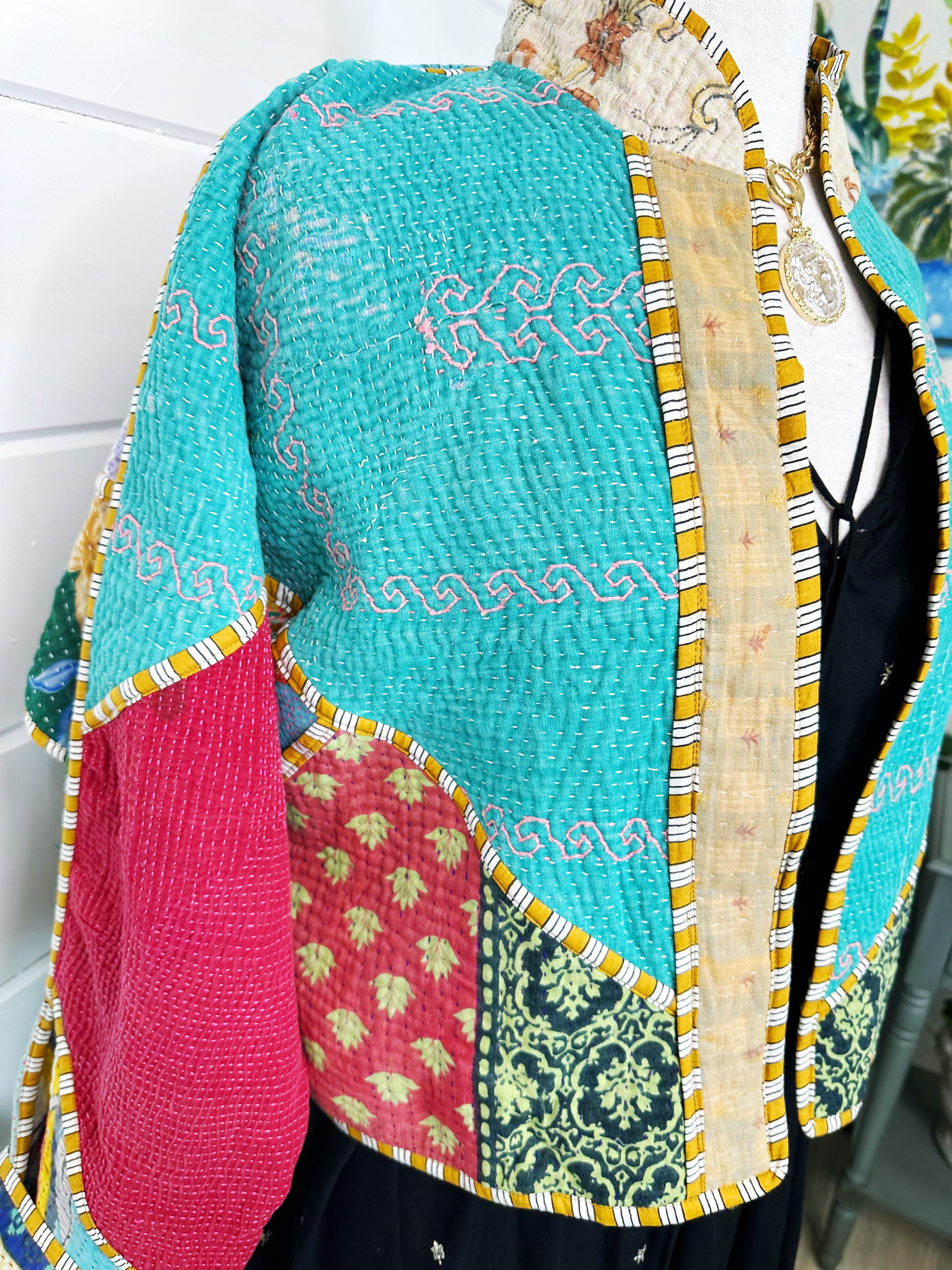 Kantha Quilted Bomber Jacket | Blanket Coat | Patchwork Coat